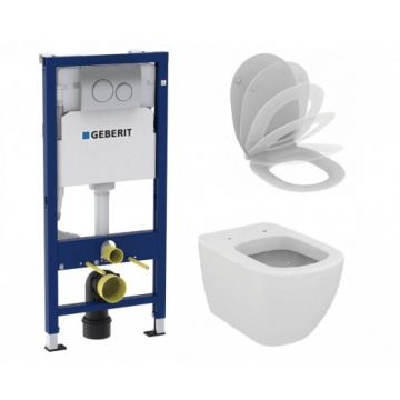 Set vas Wc Ideal Standard Tesi Aquablade+Capac soft-close+Rezervor Geberit Duofix Delta Plus+Clapeta Delta 21 Crom