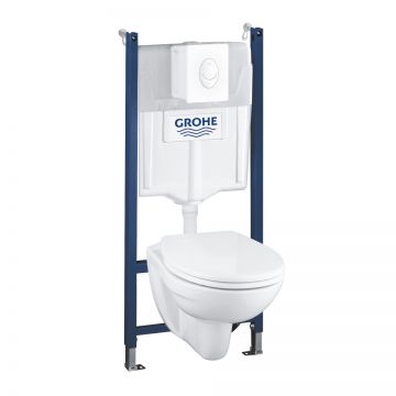 Set complet Grohe Solido Compact 4-in-1 cu rezervor incastrat clapeta Skate Air alb si vas wc suspendat cu capac inchidere lenta