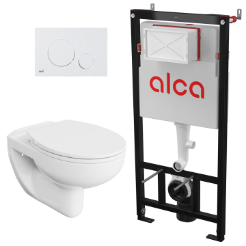 Set vas wc suspendat Base cu rezervor Alcadrain si Clapeta Alba