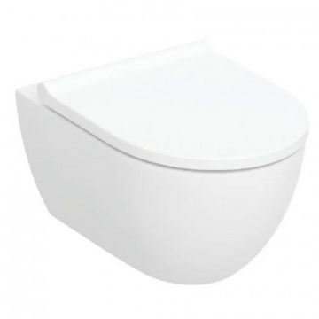 Set vas WC suspendat Geberit Acanto cu spălare verticală, formă închisă, TurboFlush, cu capac WC quick release - Culoare White