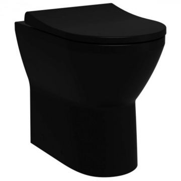 Vas WC rimless stativ lipit de perete 54cm, inalt, cu iesire universala, negru mat 7099B083-0075