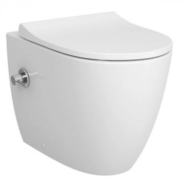 Vas WC rimless stativ lipit de perete, cu functie bideu, cu robinet incastrat cu cartus standard pe stanga 54cm, alb 7985B003-7200