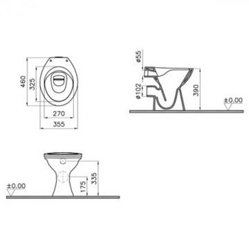 Vas WC rimless stativ spatele deschis, 46cm evacuare orizontala 7858L003-1030