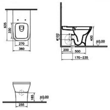 Vas WC smoothflush lipit de perete, 63cm, fara orificii laterale 7488L003-0585