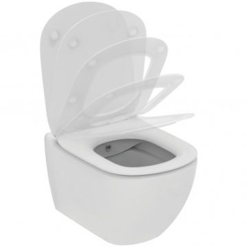 Set vas wc suspendat Ideal Standard Tesi RimLS+ cu functie de bideu si capac soft-close slim - Culoare Alb pal